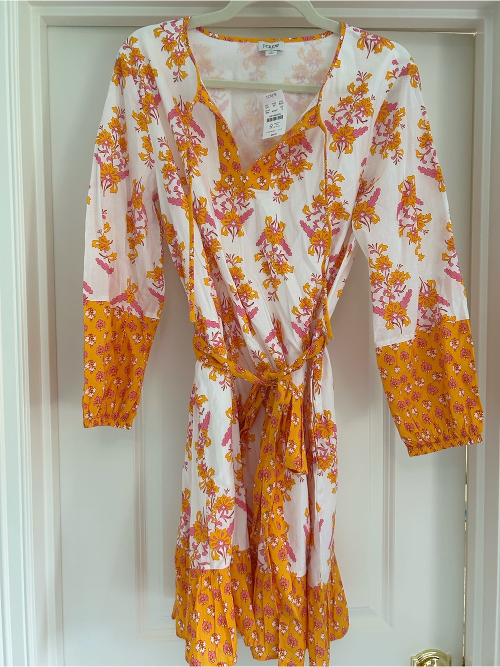 J. Crew White Dress with Yellow and Pink Floral Print